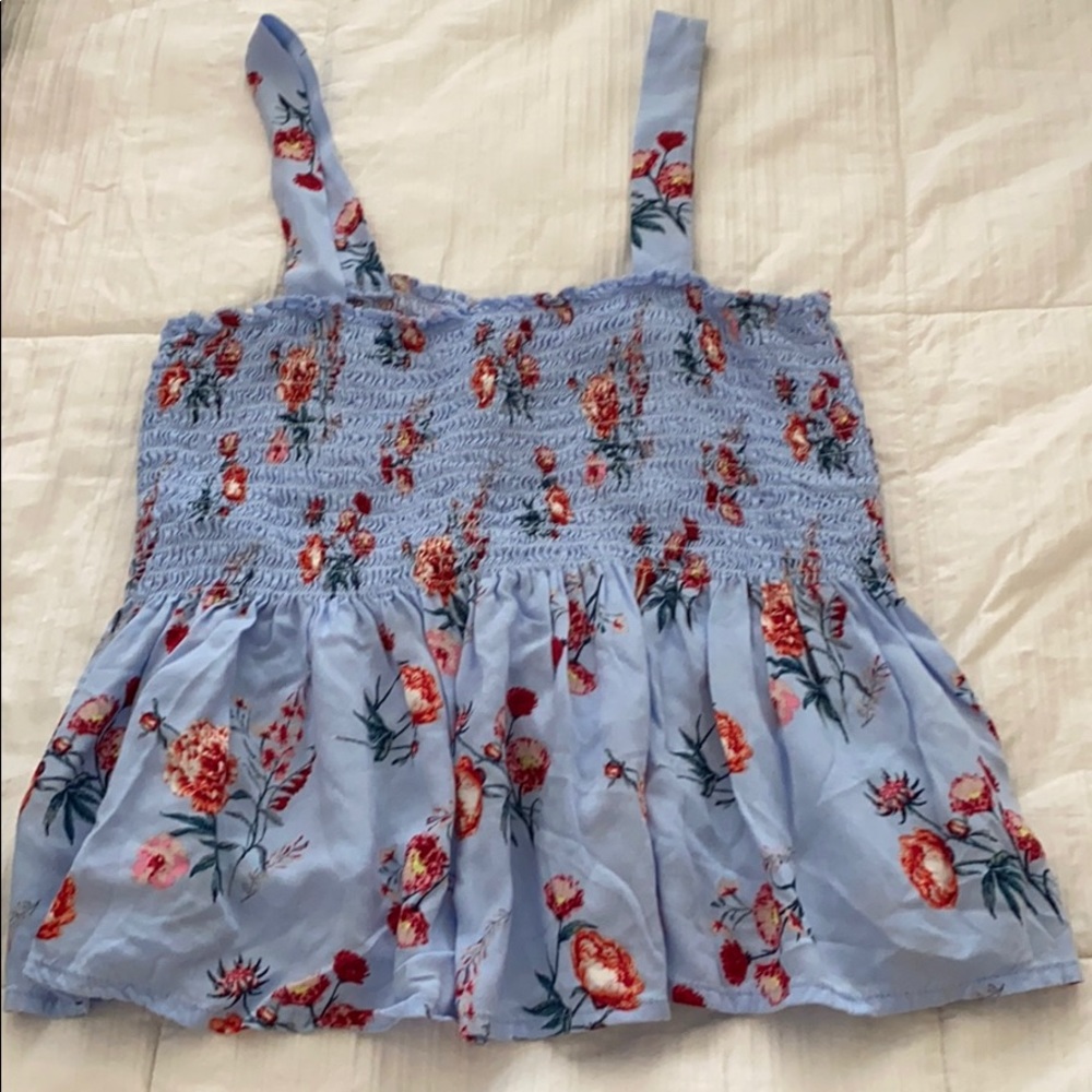 Smocked light blue floral babydoll top M